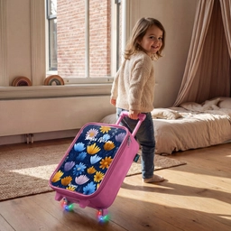 Bloemen op een donkerblauwe achtergrond Kinderkoffer - Roze klein -sfeer1