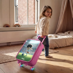 Jongen - Voetbal - Stadion - Zonlicht Kinderkoffer - Roze klein -sfeer1