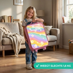 Madeliefjes op regenboogachtergrond Kinderkoffer - Roze klein -sfeer2_NL