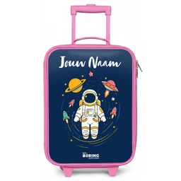 Astronaut - Planeet - Sterren - Raket Kinderkoffer - Roze klein -zz3dotto