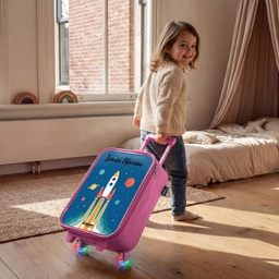 Raket - Planeet - Sterren - Veelkleurig Kinderkoffer - Roze klein -sfeer1