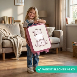 Nijlpaard op beige achtergrond illustratie Kinderkoffer - Roze klein -sfeer2_NL