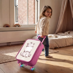 Nijlpaard op beige achtergrond illustratie Kinderkoffer - Roze klein -sfeer1