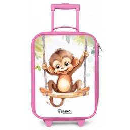 Vrolijk aapje op een schommel illustratie Kinderkoffer - Roze klein -zz3dotto