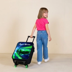 Sportauto - Groen - Snelheidslijnen - Neon Kinderkoffer - Zwart klein -sfeer1
