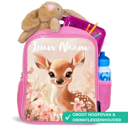Hertje - Bloemen - Stippen - Roze Kinderrugzak - Roze middel -inhoud_NL