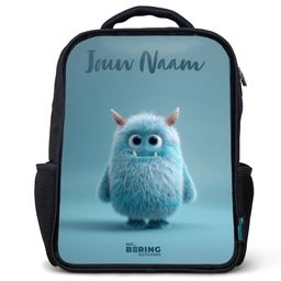 Blauw pluizig monster met hoorns Rugzak - Zwart middel -3d