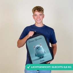 Blauw pluizig monster met hoorns Rugzak - Zwart middel -sfeer7_NL