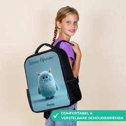 Blauw pluizig monster met hoorns Rugzak - Zwart middel -sfeer6_NL