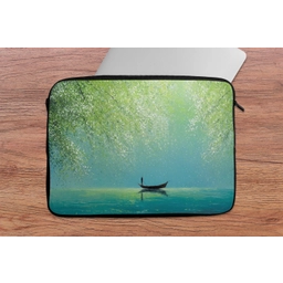 Bootje - Water - Bladeren - Bloesems laptophoes neopreen klein -tafel