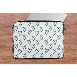 Hartjes patroon - Blauw - Beige - Liefde laptophoes neopreen klein -tafel