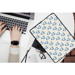 Hartjes patroon - Blauw - Beige - Liefde laptophoes neopreen klein -bureau
