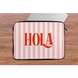 Hola - Quote -  Strepen - Pastel - Roze - Rood - Wit laptophoes neopreen klein -tafel