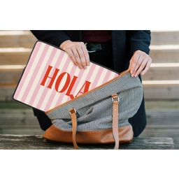 Hola - Quote -  Strepen - Pastel - Roze - Rood - Wit laptophoes neopreen klein -tas