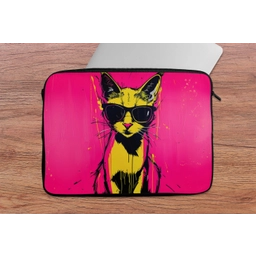 Kat - Art - Zonnebril - Roze laptophoes neopreen klein -tafel