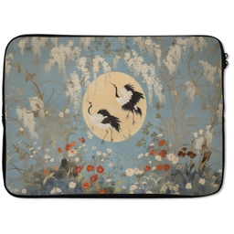 Kraanvogels - Maan - Bloemen - Blauw laptophoes neopreen klein -zkaufland3dotto