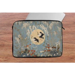 Kraanvogels - Maan - Bloemen - Blauw laptophoes neopreen klein -tafel