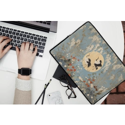 Kraanvogels - Maan - Bloemen - Blauw laptophoes neopreen klein -bureau