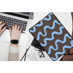 Kronkelende lijnen - Blauw - Bruin - Minimalistisch laptophoes neopreen klein 279 -bureau