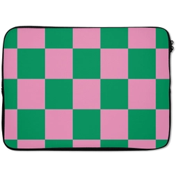 Schaakbord patroon - Groen - Roze - Blokjes laptophoes neopreen klein -zkaufland3dotto