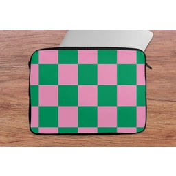 Schaakbord patroon - Groen - Roze - Blokjes laptophoes neopreen klein -tafel
