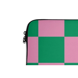 Schaakbord patroon - Groen - Roze - Blokjes laptophoes neopreen klein -detail