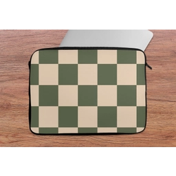 Schaakbord print - Groen - Beige - Blokjes laptophoes neopreen klein -tafel