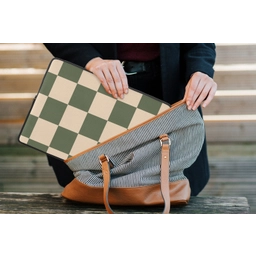 Schaakbord print - Groen - Beige - Blokjes laptophoes neopreen klein -tas