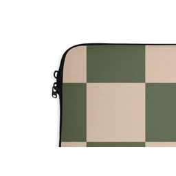 Schaakbord print - Groen - Beige - Blokjes laptophoes neopreen klein -detail