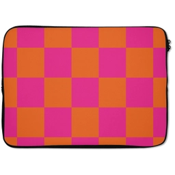 Schaakbord print - Oranje - Roze - Blokjes laptophoes neopreen klein -zkaufland3dotto