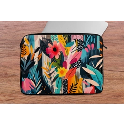 Schilderij - Abstract - Bloemen - Roze laptophoes neopreen klein -tafel