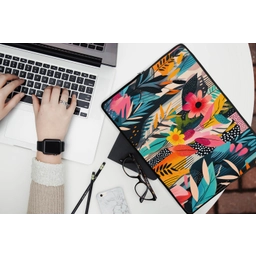 Schilderij - Abstract - Bloemen - Roze laptophoes neopreen klein -bureau