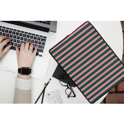Verticale strepen - Groen - Roze laptophoes neopreen klein 279 -bureau