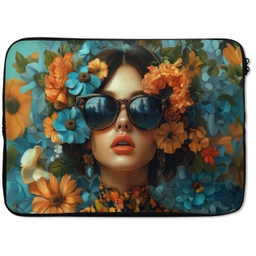 Vrouw - Bloemen - Oranje - Blauw - Modern laptophoes neopreen klein -zkaufland3dotto
