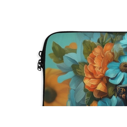 Vrouw - Bloemen - Oranje - Blauw - Modern laptophoes neopreen klein -detail