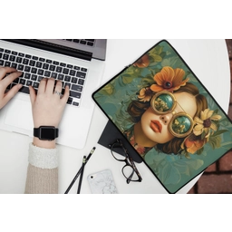 Vrouw - Bloemen - Vlinders - Natuur - Vintage laptophoes neopreen klein -bureau