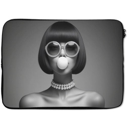Vrouw - Zwart Wit - Ketting - Zonnebril laptophoes neopreen klein -zkaufland3dotto