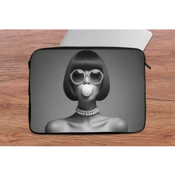 Vrouw - Zwart Wit - Ketting - Zonnebril laptophoes neopreen klein -tafel