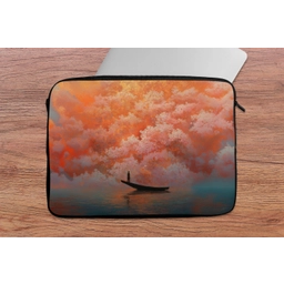 Zee - Boot - Wolken - Oranje laptophoes neopreen klein -tafel