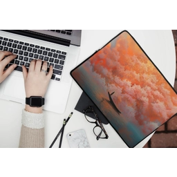 Zee - Boot - Wolken - Oranje laptophoes neopreen klein -bureau