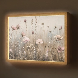 Bloemen - Roze - Modern - Beige Light Box met batterij (Wandlamp) middel -z3d_website