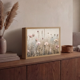 Bloemen - Roze - Modern - Beige Light Box met batterij (Wandlamp) middel -sfeer2
