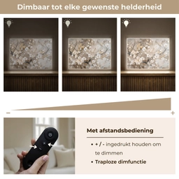 Bloemen - Wit - Goud - Beige  - Luxe Light Box met batterij (Wandlamp) middel -USP_dimbaarNL