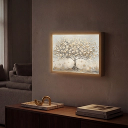 Boom - Beige - Goud - Verflook - Grijs Light Box met batterij (Wandlamp) middel -sfeer1