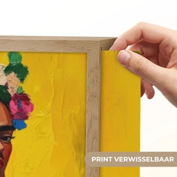 Frida Kahlo - Vrouw - Geel - Blauw - Bloemen Light Box met batterij (Wandlamp) middel -USP_websiteprintNL