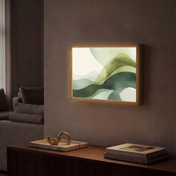 Golven - Abstract - Lichtgroen - Sierlijk Light Box met batterij (Wandlamp) middel -sfeer1