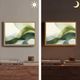 Golven - Abstract - Lichtgroen - Sierlijk Light Box met batterij (Wandlamp) middel -sfeer3