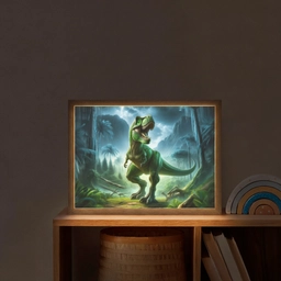 Dino - Jongens - Groen - Blauw - T-Rex Light Box met batterij (Wandlamp kind) middel -sfeer1_kind