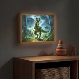 Dino - Jongens - Groen - Blauw - T-Rex Light Box met batterij (Wandlamp kind) middel -sfeer5_kind