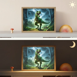 Dino - Jongens - Groen - Blauw - T-Rex Light Box met batterij (Wandlamp kind) middel -sfeer3_kind